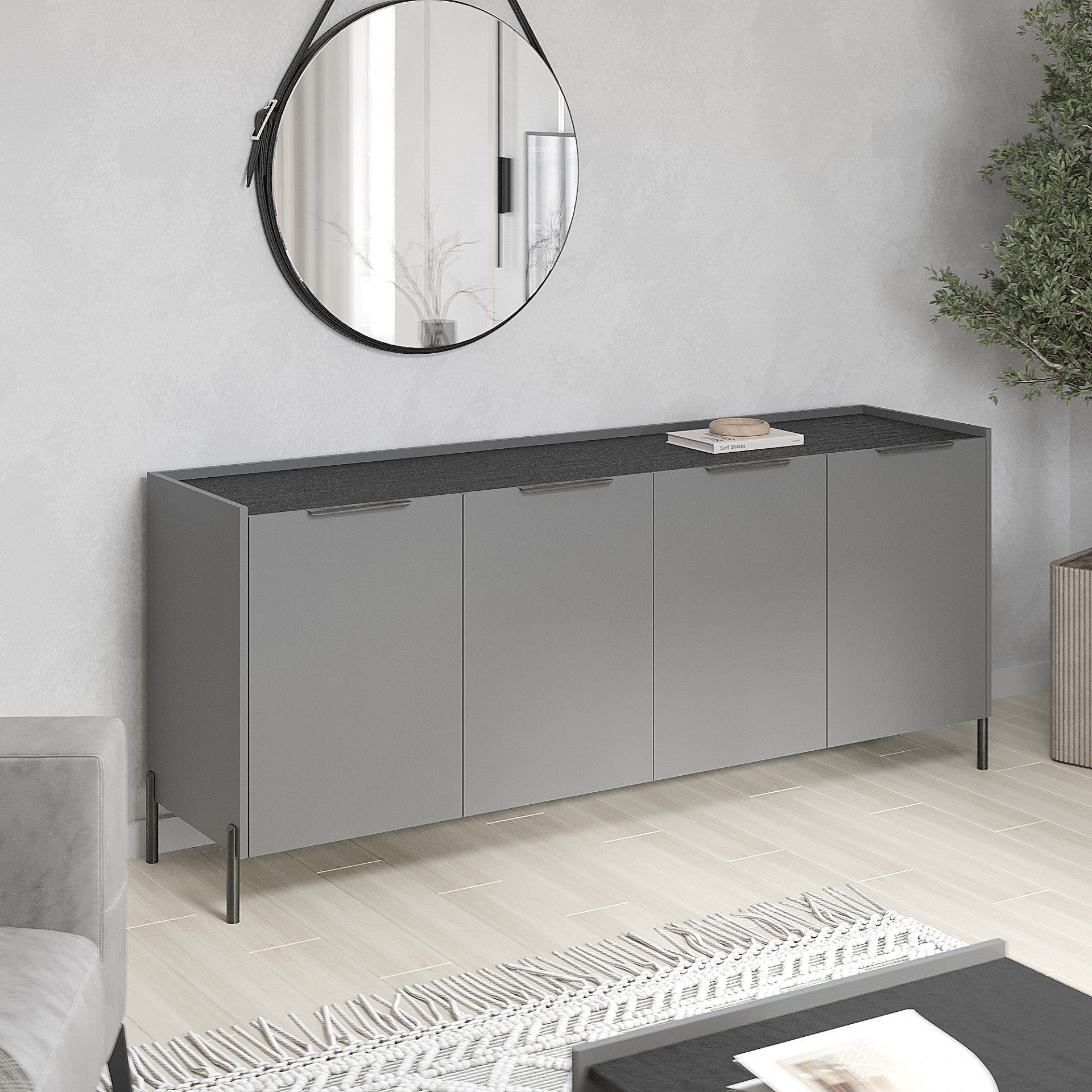 Комод на ножках 80х190х45 см KOD- КМ-Ларго (морское дерево карбон)