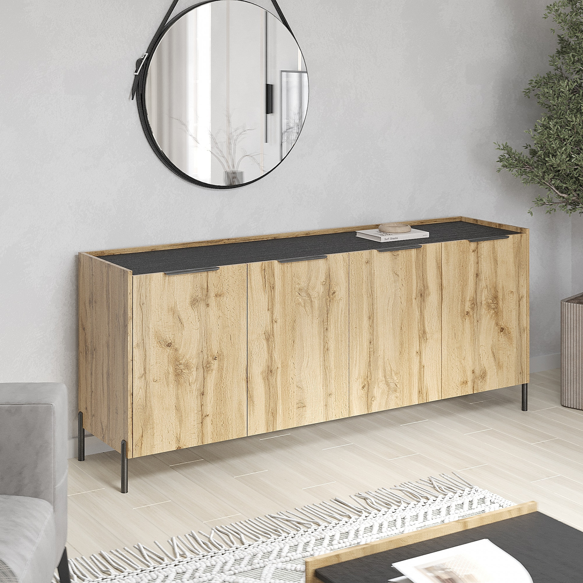 Комод на ножках 80х190х45 см KOD- КМ-Ларго (морское дерево карбон)