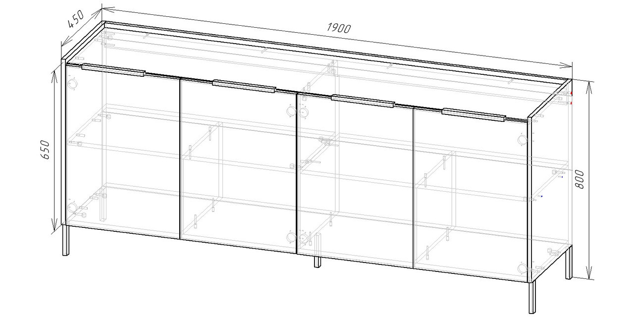 Комод на ножках 80х190х45 см KOD- КМ-Ларго (морское дерево карбон)