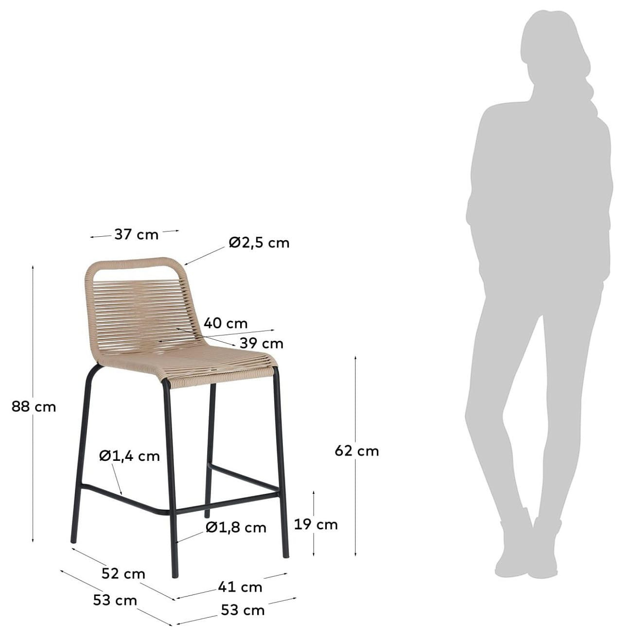Стул полубарный Kave Home GLENVILLE  62 см CC5116J11 (коричневый)