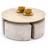 Стол журнальный с 4 пуфами HALMAR NUGAT травертин/светло-пепельный