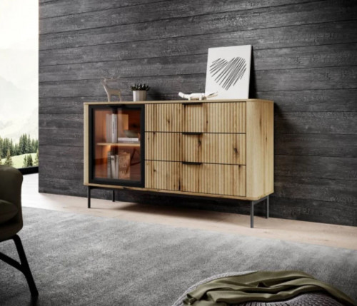 Комод с подсветкой Perfect Home Уилсон / Wilson 1-дверный с 3 ящиками 1D3S/138 Дуб эвок