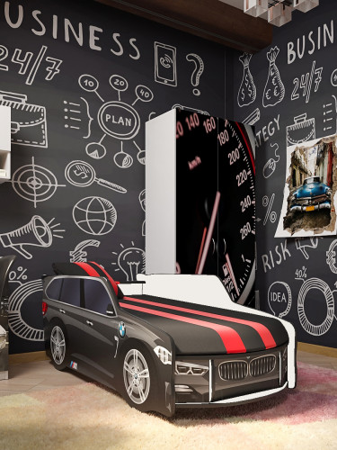 Кровать детская VRN- BMW Premium P002 (синий, черный)