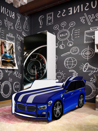 Кровать детская VRN- BMW Premium P002 (синий, черный)