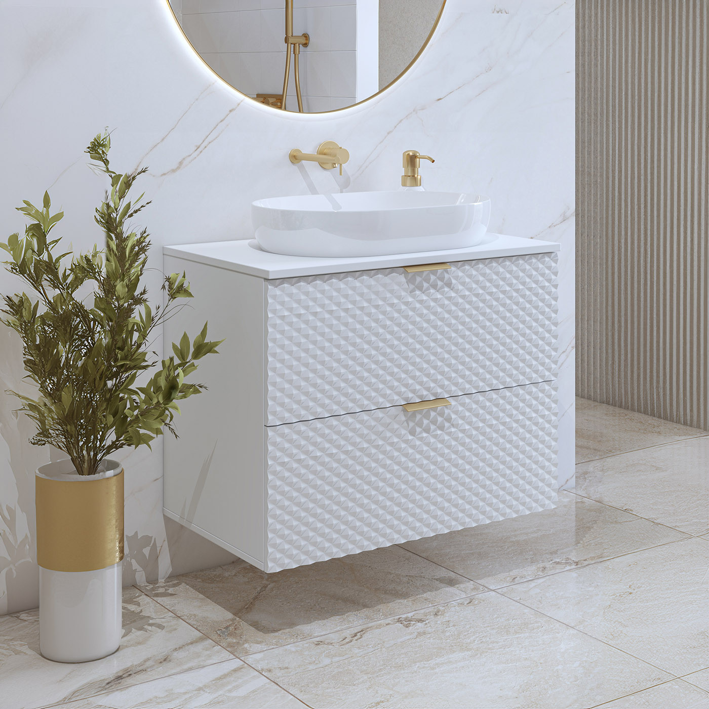 Туалетный столик настенный с 2 ящиками для ванной Helvetia LAURA 3097NM48 (белый)