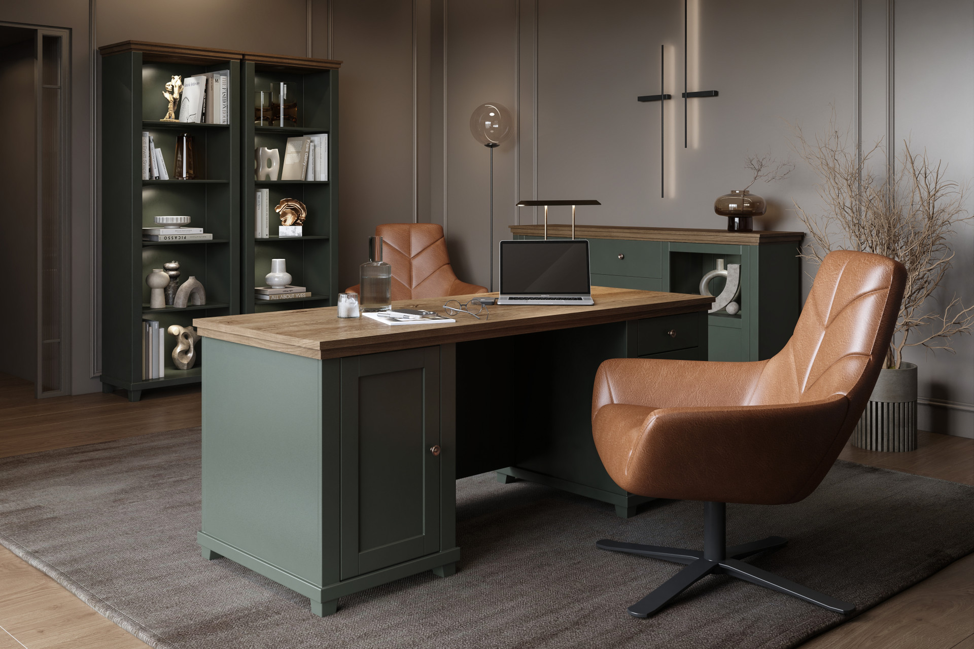 Письменный стол на 1 дверь и 4 ящика Helvetia EVORA 24ZRJU07 (зеленый/дуб Лефкас)