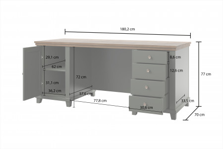 Письменный стол на 1 дверь и 4 ящика Helvetia EVORA 24ZRJU07 (зеленый/дуб Лефкас)
