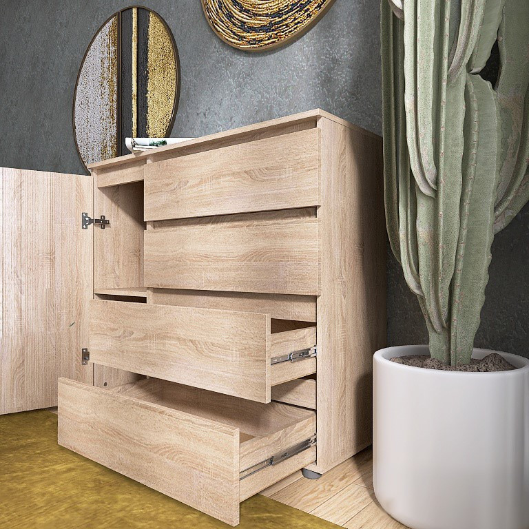 Комод без ручек EVR- Лайт КЛ-3 дуб Сонома