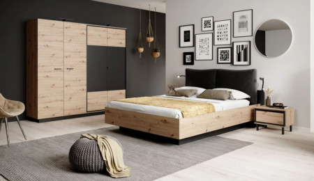 Кровать (каркас) Perfect Home Нест / Nest 160 с мягким изголовьем двуспальная Дуб артизан/антрацит