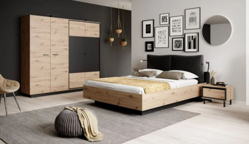 Кровать (каркас) Perfect Home Нест / Nest 160 с мягким изголовьем двуспальная Дуб артизан/антрацит