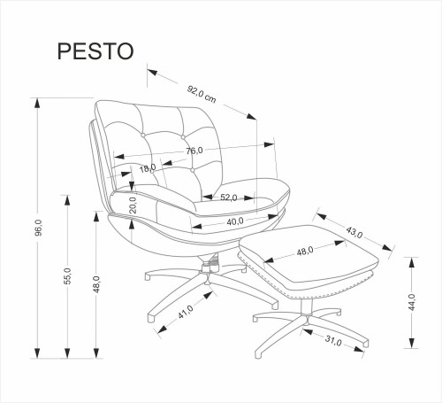 Кресло с подставкой для ног HALMAR PESTO серый