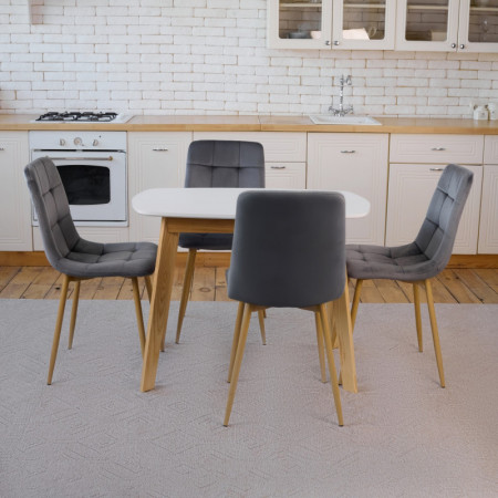 Кухонный комплект Ont- Винцензо 100 белый стол + 4 стула Fredy серый