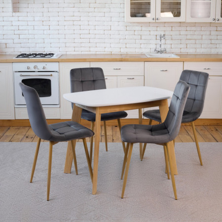Кухонный комплект Ont- Винцензо 100 белый стол + 4 стула Fredy серый