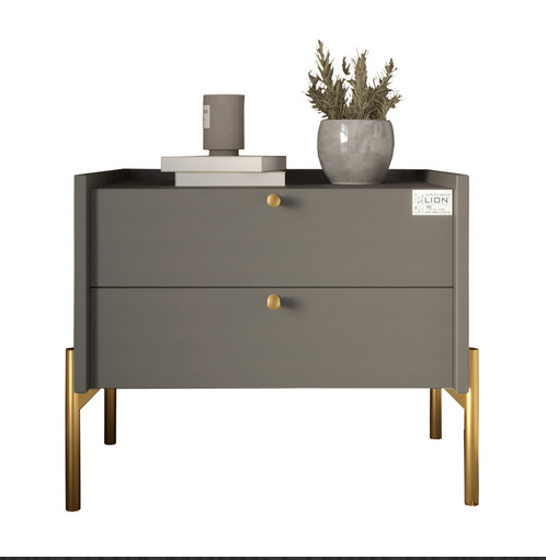 Тумба прикроватная Wood с двумя ящиками Антрацит 50х40х44см (золотые ножки) (LION-041334) ТОП