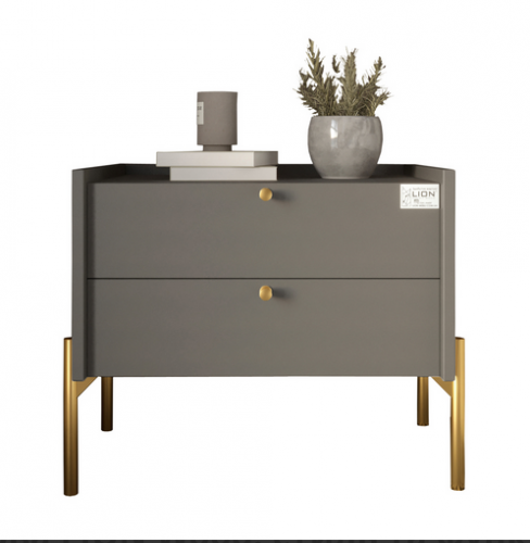 Тумба прикроватная Wood с двумя ящиками Антрацит 50х40х44см (золотые ножки) (LION-041334) ТОП