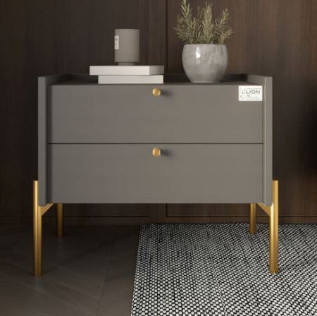 Тумба прикроватная LION- Wood с двумя ящиками Антрацит 50х40х44см (золотые ножки) (LION-041334)