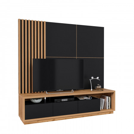 Стенка в гостиную Helvetia CELINE 24NALR09 (дуб вотан/черный матовый)