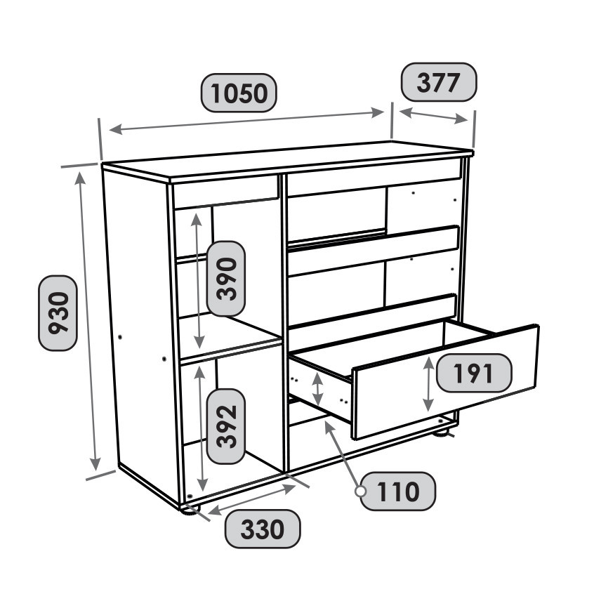 Комод без ручек EVR- Лайт КЛ-3 графит