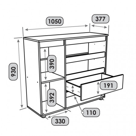 Комод без ручек EVR- Лайт КЛ-3 графит