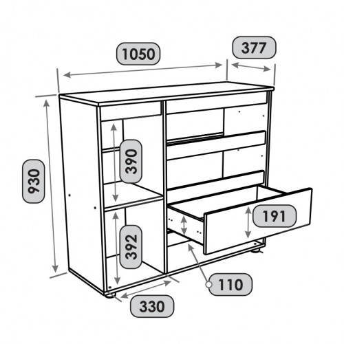 Комод без ручек EVR- Лайт КЛ-3 графит