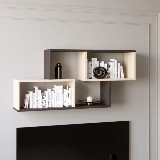 Полка навесная для гостиной EVR- ПН-4 венге + дуб молочный