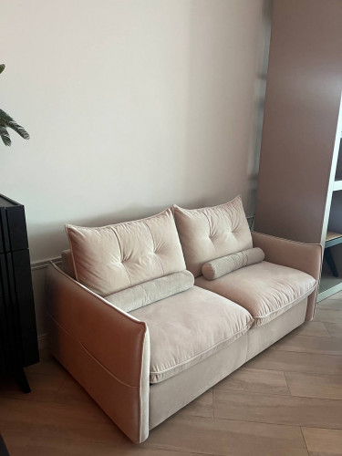 Диван-кровать с эффектом памяти CRV- Meadow Greek marble velvet 3-местный раскладной,бежевый