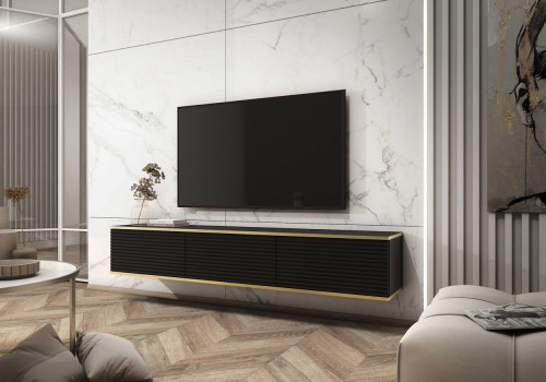Тумба под ТВ навесная Perfect Home Оро / Oro RTV175 MDF 3-дверная Черный