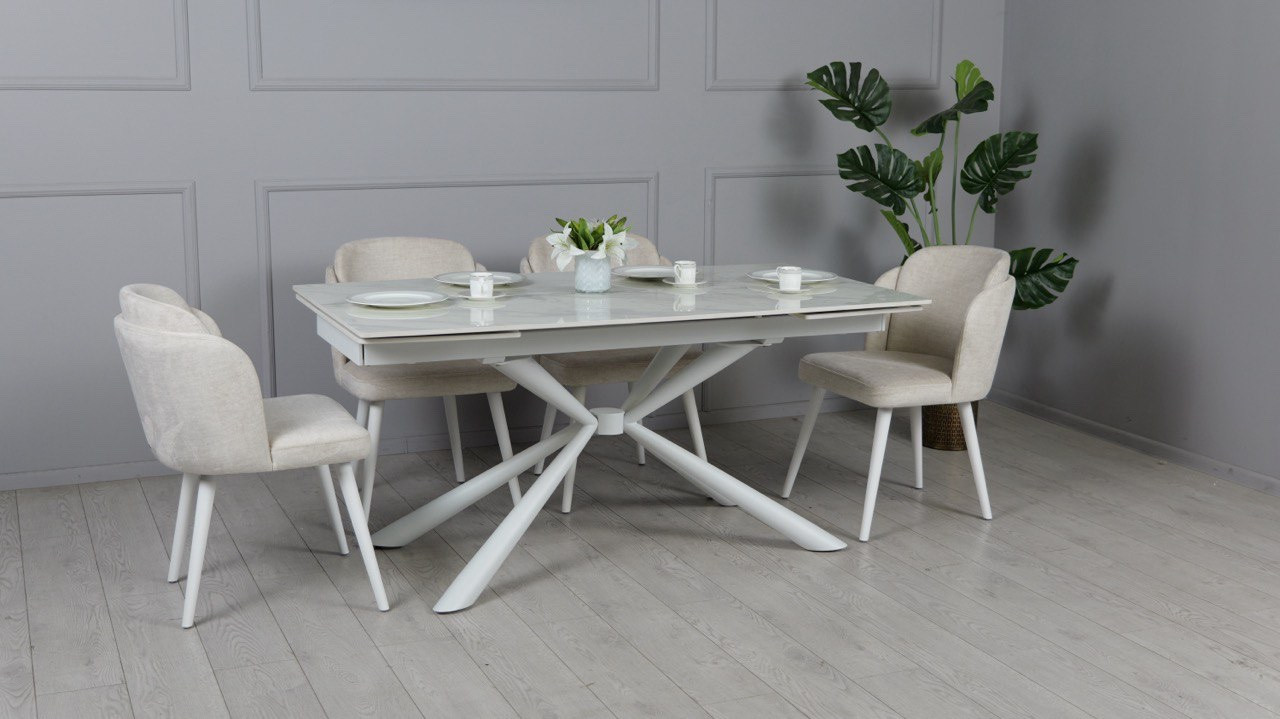 Стол обеденный TOP- Рим (белый глянец) белые ноги