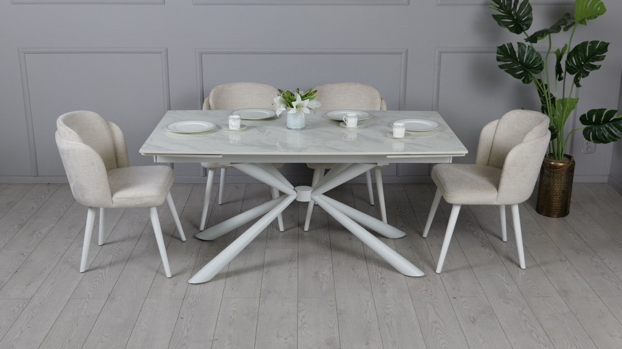 Стол обеденный TOP- Рим (белый глянец) белые ноги