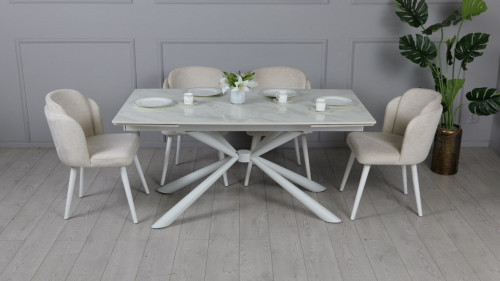 Стол обеденный TOP- Рим (белый глянец) белые ноги