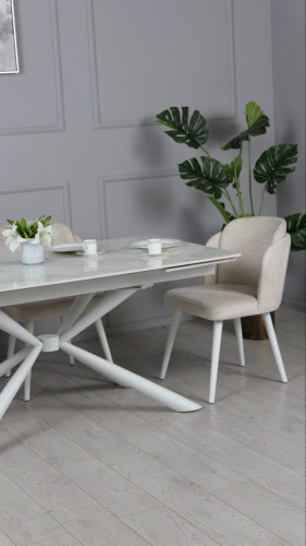 Стол обеденный TOP- Рим (белый глянец) белые ноги