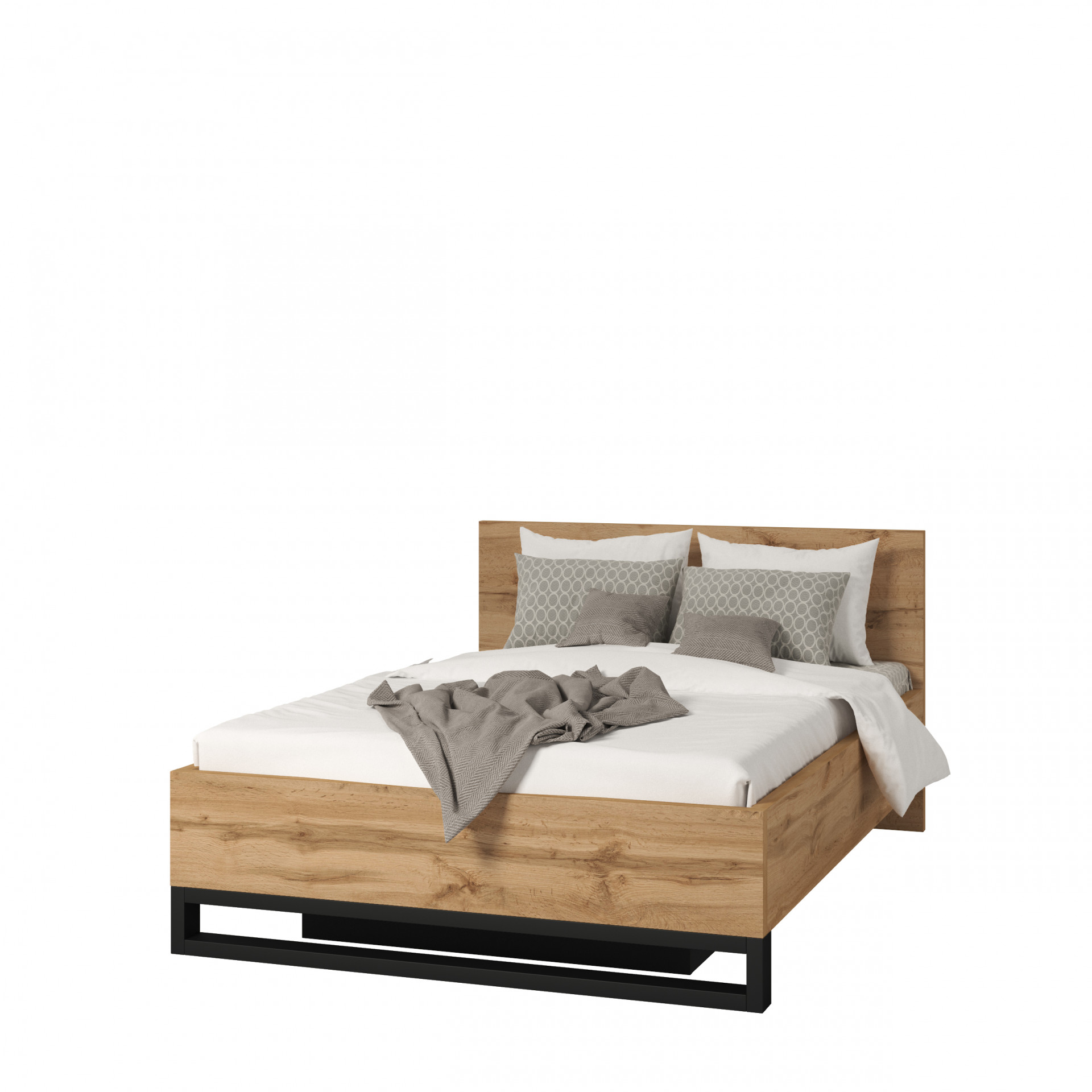 Кровать двуспальная с газовым подьемником Helvetia HALLE S (дуб Вотан/черный)