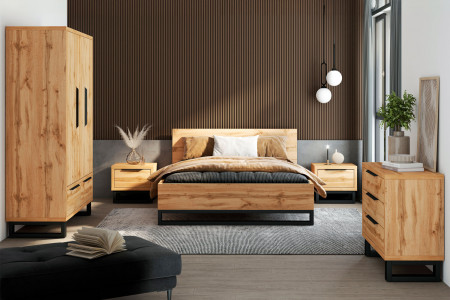 Кровать двуспальная с газовым подъемником Helvetia HALLE S (дуб Вотан/черный)