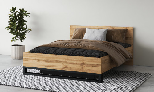 Кровать двуспальная с газовым подьемником Helvetia HALLE S (дуб Вотан/черный)