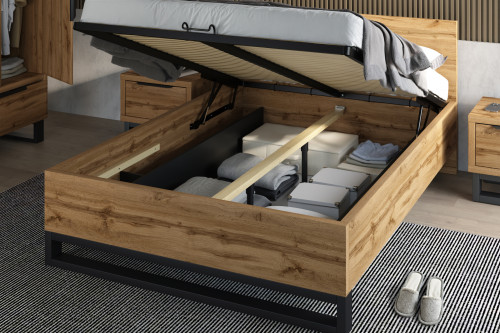 Кровать двуспальная с газовым подьемником Helvetia HALLE S (дуб Вотан/черный)