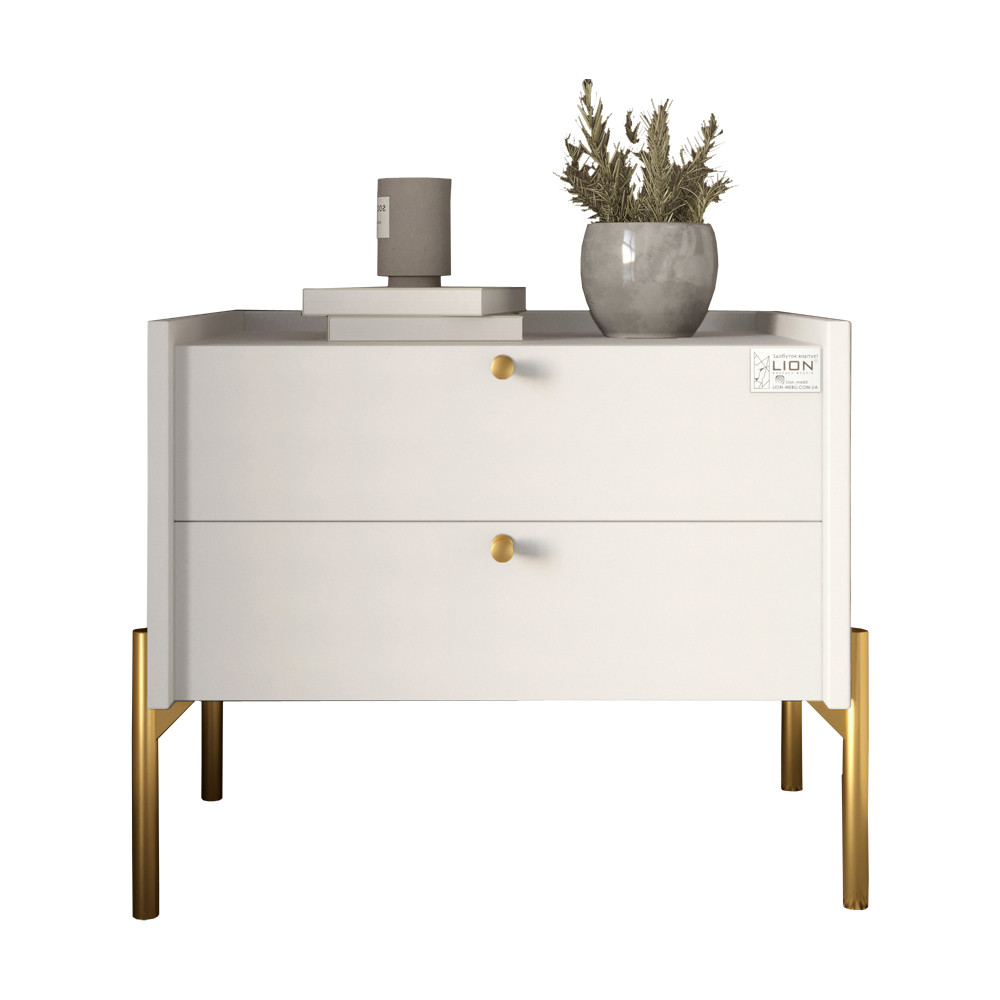 Тумба прикроватная Wood с двумя ящиками Нимфея Альба 50х40х44см (золотые ножки) (LION-041357) ТОП