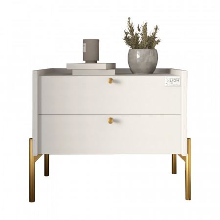 Тумба прикроватная LION- Wood с двумя ящиками Нимфея Альба 50х40х44см (золотые ножки) (LION-041357) 