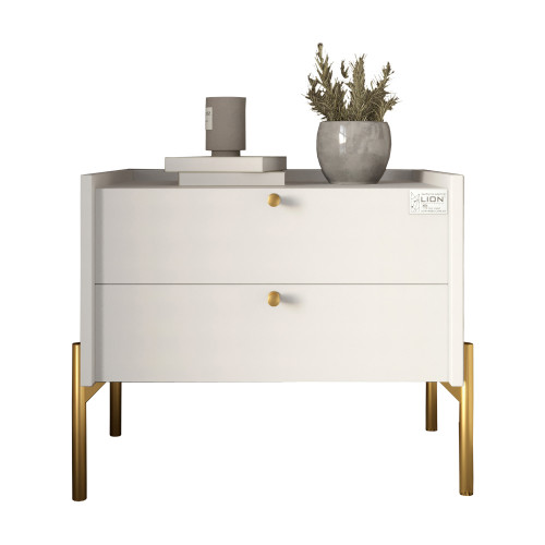 Тумба прикроватная Wood с двумя ящиками Нимфея Альба 50х40х44см (золотые ножки) (LION-041357) ТОП