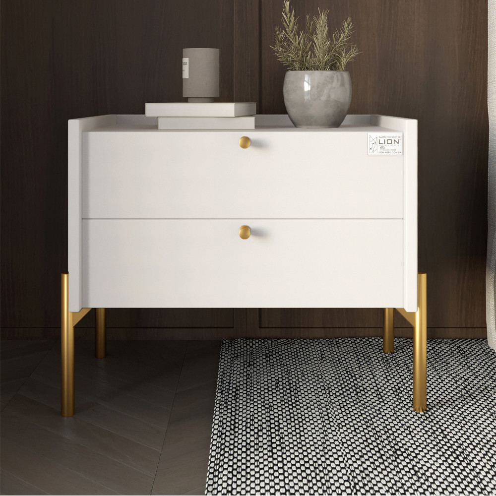 Тумба прикроватная Wood с двумя ящиками Нимфея Альба 50х40х44см (золотые ножки) (LION-041357) ТОП