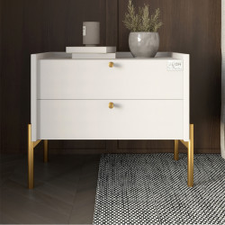 Тумба прикроватная Wood с двумя ящиками Нимфея Альба 50х40х44см (золотые ножки) (LION-041357) ТОП