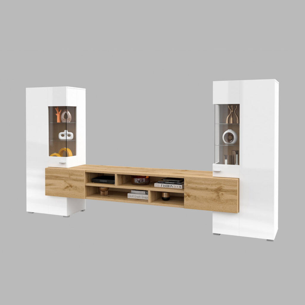 Стенка в гостиную Helvetia COBY 247JMB10 (белый глянец/дуб вотан)