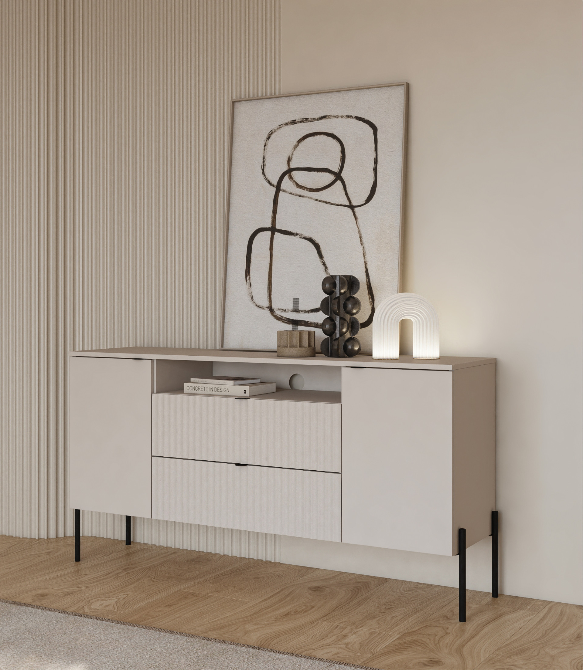 Комод на 2 двери и 2 ящика Helvetia ORE 24KROG26 (кашемир/кашемир в рубчик)