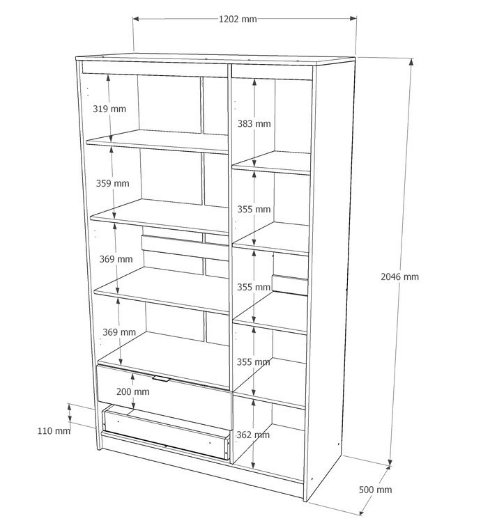 Шкаф распашной на 3 двери и 2 шухляды EVR- Сити-1200(полки-полки) дуб Сонома + фасад белый