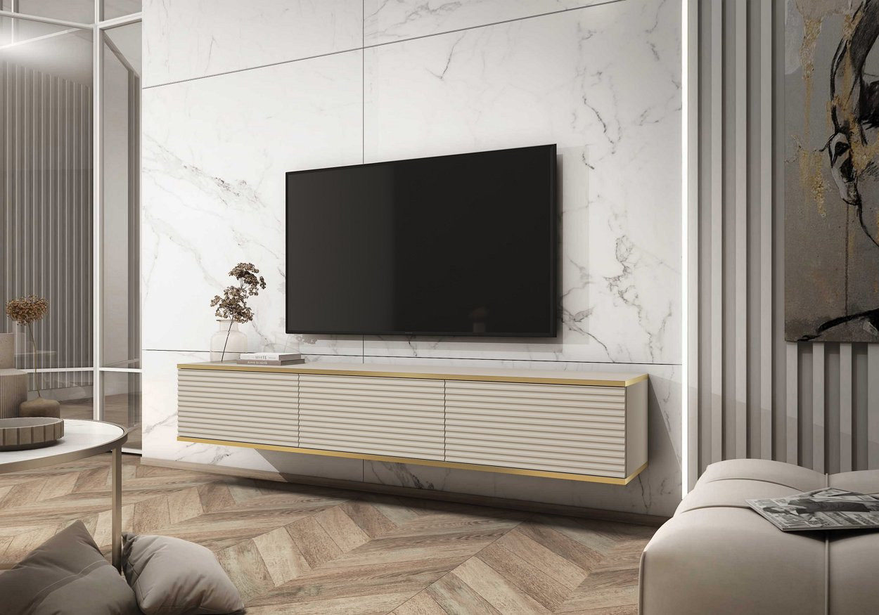 Тумба под ТВ навесная Perfect Home Оро / Oro RTV175 MDF 3-дверная Бежевый