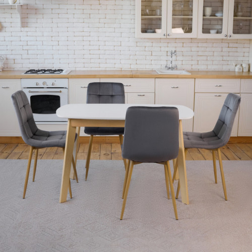 Кухонный комплект Ont- Винцензо 120 белый стол + 4 стула Fredy серый