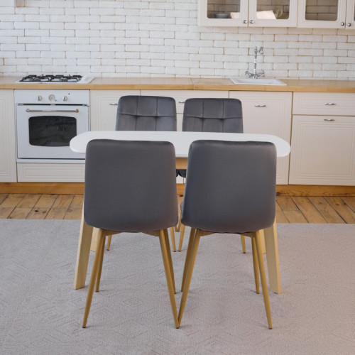 Кухонный комплект Ont- Винцензо 120 белый стол + 4 стула Fredy серый