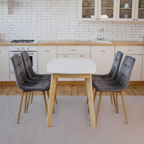 Кухонный комплект Ont- Винцензо 120 белый стол + 4 стула Fredy серый