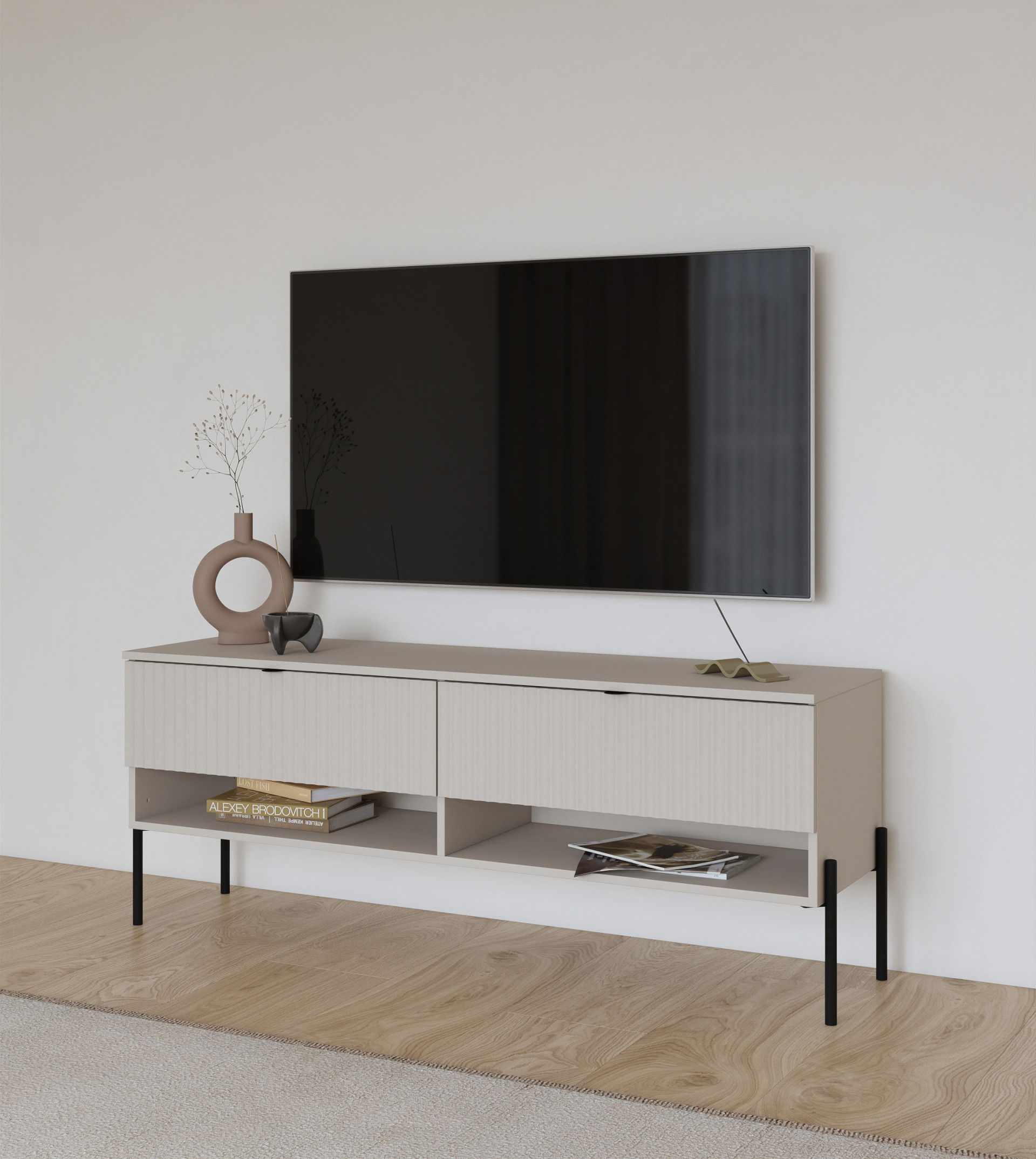 Тумба под телевизор Helvetia ORE 24KROG41 (кашемир/кашемир в рубчик)