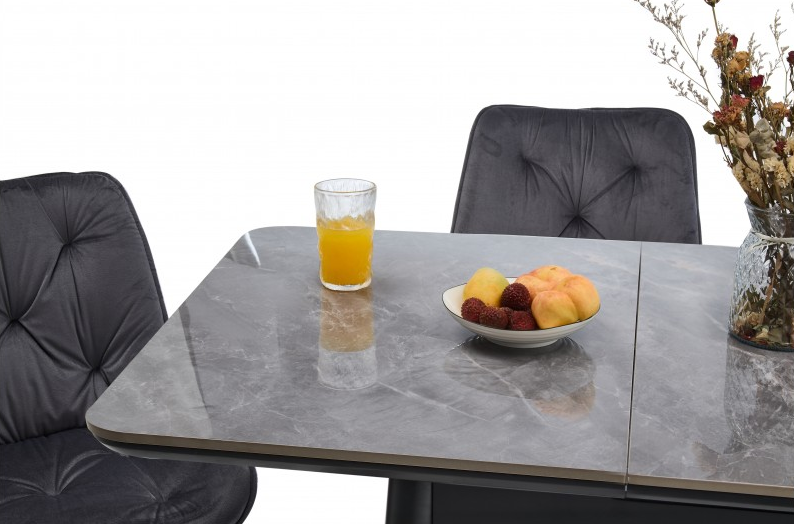 Стол раскладной BIO- Grace Нептун, керамика Армані BNS grey, ноги черные (95/125 см) 