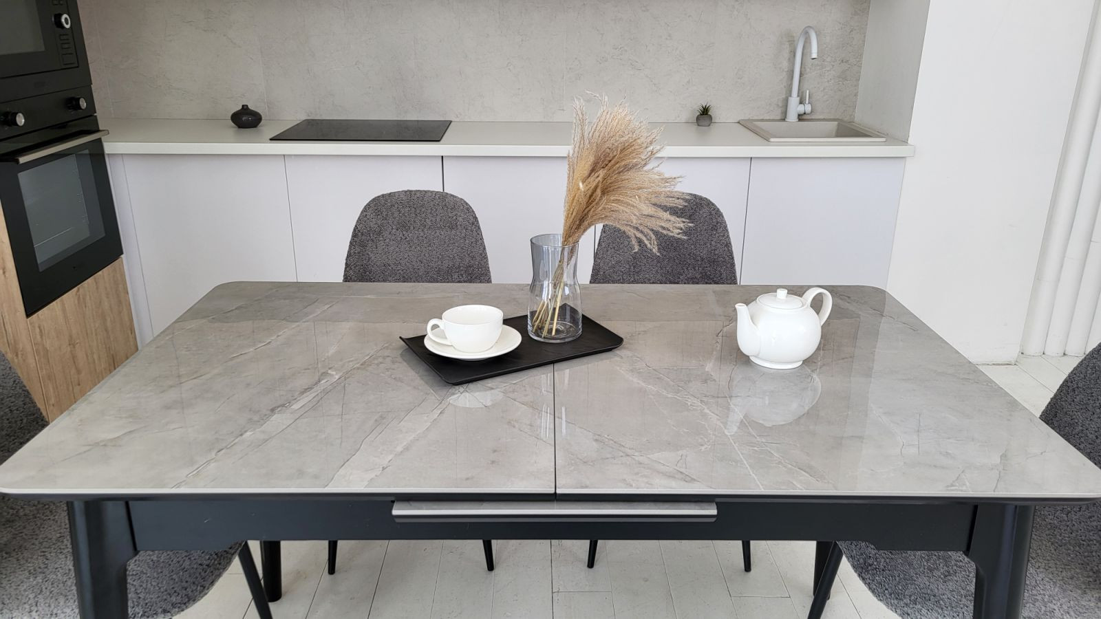 Стол обеденный модерн VTR- TM-89 калакатта мрамор серый + черный 